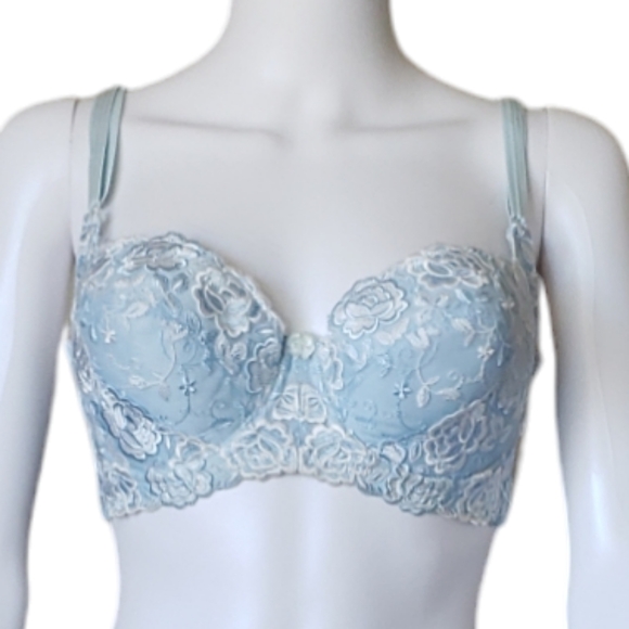 Light Blue & White Lace Push Up Bra Size F 85 - Picture 1 of 13
